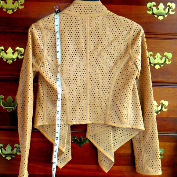 New GILI Vegan Faux Leather Tan Open Front Moto Jacket - Size 0 (XS) MSRP:$109 - Picture 7 of 10